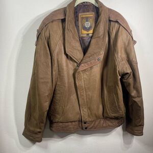 IOU Vintage 90s Leather Bomber Jacket for Men Brown, Size XL